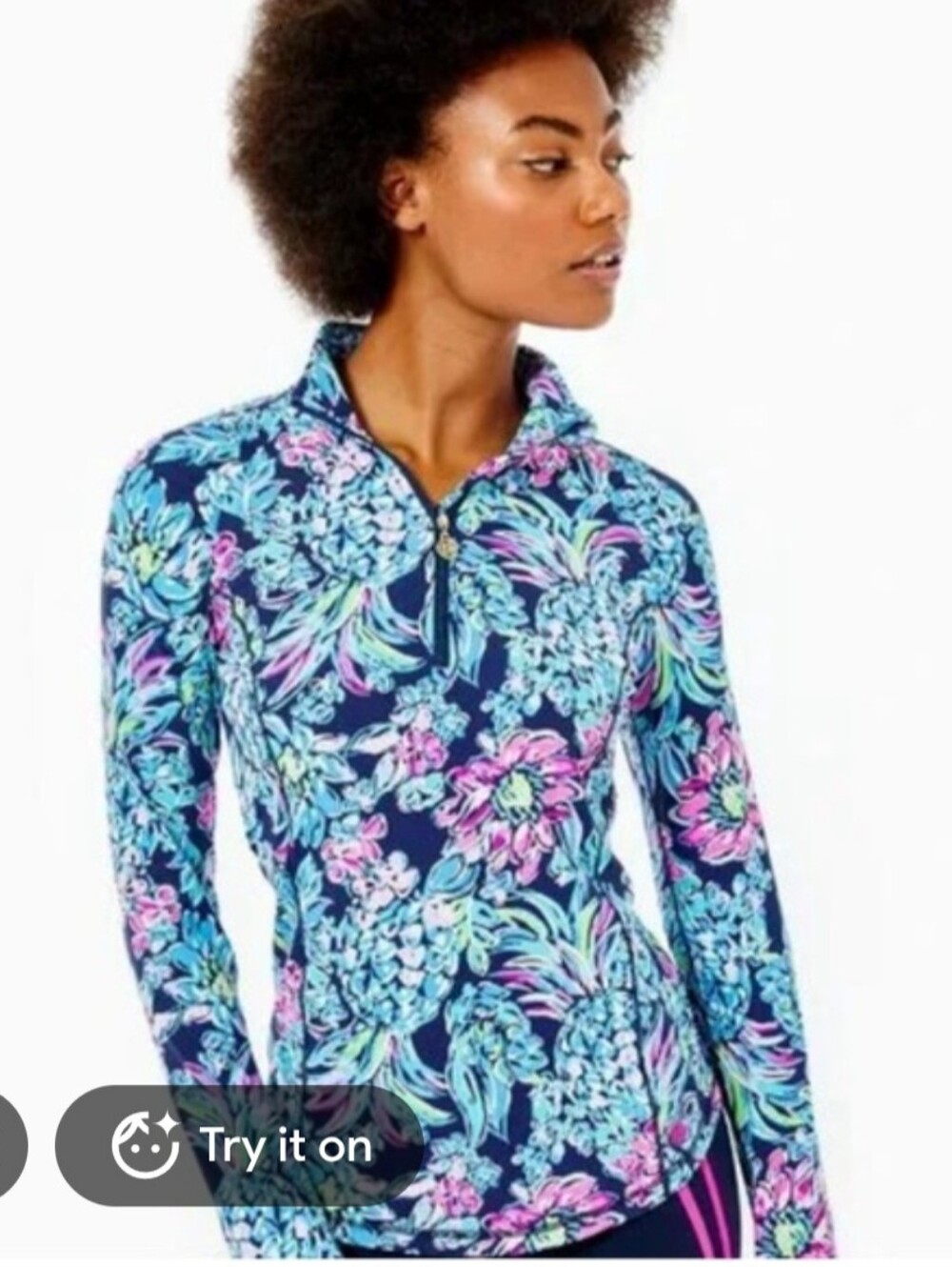 Lilly Pulitzer UPF 50+ Luxletic Justine Pullover Size Medium Floral Pineapples